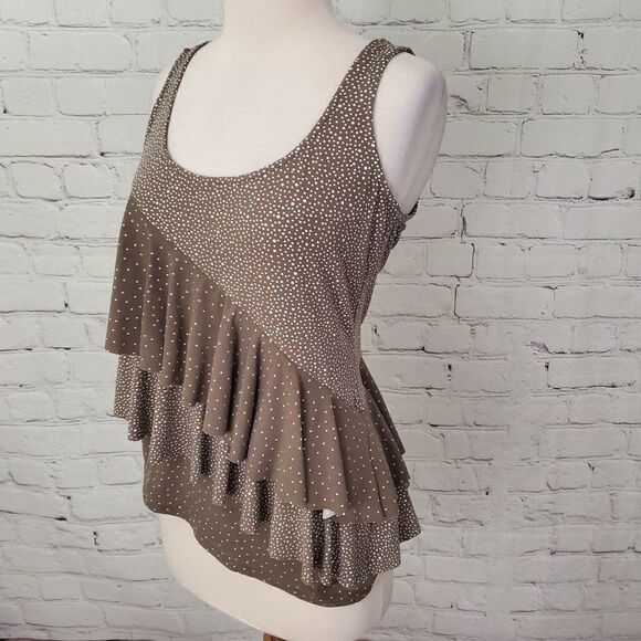 JOSEPH RIBKOFF Brown White Tiered Ruffle Tank Top 6 - Picture 3 of 7